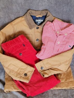 OshKosh Jacket w/ Ralph Lauren Corduroy Pants and Gingham Shirt Boys Sz 4/5T EUC